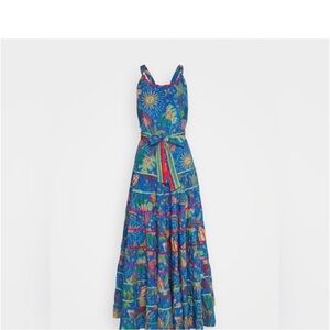 Farm Rio Blue Ocean Stories tiered maxi